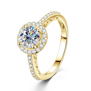 Anillos de compromiso de moissanita Toderi con certificación GRA, VVS1, color D, talla 1ct, elegantes, con halo oculto, diseño de engaste de púas en oro laminado de 14K - Product Image 6