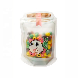 Custom Digital Printing Laminated Plastic Side Guesst Shaped Reusable Food Storage Stand-up Ziplock Top Mason Jar Bottle Bags