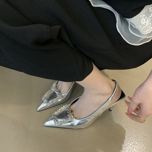 2023 Brand Women's Stiletto Pumps Square Toe High Heel Square Buckle Fashionable Dress Party Mule Flat Bridal <b>Shoes</b> - Product Image 3