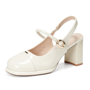Escarpins Mary Jane en cuir verni à bout rond, talon carré, talon haut, bride en T avec boucle, chaussures tendance - Product Image 5