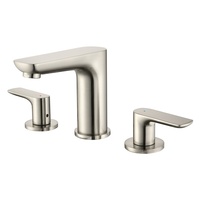 Robinet de salle de bain en nickel brossé, à deux poignées, trois trous, pour lavabo, corps rond, robinet de lavabo moderne