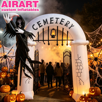 Arche de cimetière gonflable effrayante avec Grim Reaper, portail d'entrée commercial pour maisons hantées et parcs à thème