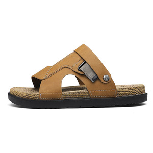 Outdoor beach cork sandals Designer men's casual slippers Beach <b>flat</b> leather slides Breathable men's slides slippers for men - Product Image 3