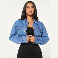 Veste en jean courte boutonnée pour femme, coupe ajustée, manches longues, style décontracté, idéale pour le printemps