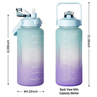 Bouteille d'eau De 2 litres pour filles, Gourde De Sport avec marqueur De temps, Portable, grande cuillère avec paille