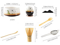 Kit de démarrage pour la préparation du matcha avec Chawan en céramique peinte à l'effigie de paysages et logo personnalisé, et fouet en bambou Chasen-tate