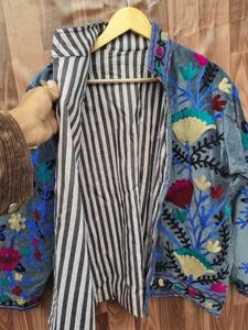 Handmade Suzani Velvet Jacket | Boho Floral Embroidered <b>Coat</b> - Product Image 2