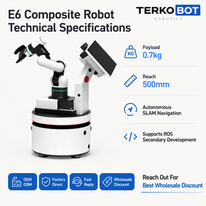 TERKOBOT E6 <span class=keywords><strong>Robot</strong></span> Collaborativo Mobile Composito con Navigazione Autonoma SLAM, Visione Artificiale e Piattaforma Flessibile per Formazione e Produzione - Product Image 1