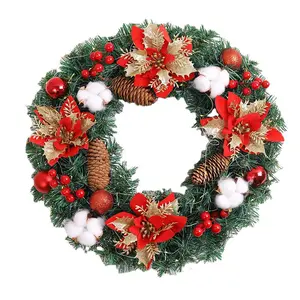 2023批发圣诞发光二极管花环，带松果和球人造花环，用于节日装饰