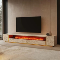 Meuble TV et table basse avec foyer électrique moderne, design flamme simulée, style bois, mobilier de maison pour salon
