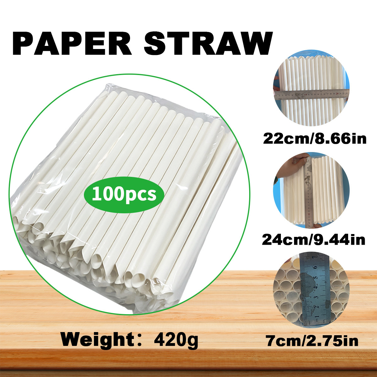 Disposable Eco-friendly Paper Straws, Suitable for Bubble Tea, Coffee, and Tea Restaurants