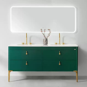 Modern <b>Bathroom</b> <b>Vanity</b> With Marble Top Ceramic Basin Led Mirror Drawers Floor Standing 60 In Dark Finish Contemporary Style - Product Image 5