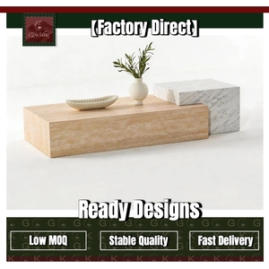 Tavolino da Caffè Rettangolare GOLDKING in Travertino Bianco <span class=keywords><strong>Carrara</strong></span> con Base Modulare in Marmo per Soggiorno, Salotto Moderno - Product Image 1