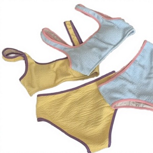 Vintage Bikini Print Cut Out 2 Piece <b>Set</b> Women Sky Blue Cute Color Bra Thongs Swimsuit - Product Image 3