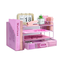 Organisateur de bureau en métal à 4 niveaux avec tiroir pour papier/lettres et 2 porte-stylos - Accessoires de bureau