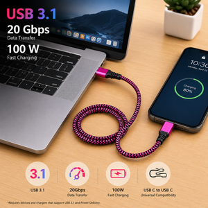 LUNGKAY Custom Type <b>c</b> <b>to</b> Type <b>C</b> <b>Cable</b> 100W Fast Charging USB3.1 Gen2 20Gbps 4K Video Monitor Pvc Charging Cord for Computer - Product Image 3