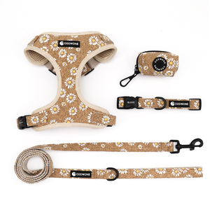Nuevo logotipo personalizado suave 50% corcho ecológico perro arnés conjunto con transpirable mascota <span class=keywords><strong>Collar</strong></span> Correa caca bolsa dispensador patrón sólido - Product Image 1