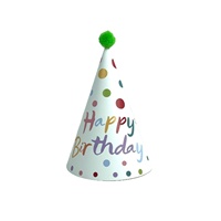 Chapeau d'anniversaire jetable en papier de 20 cm avec pompon en fourrure pour enfants et adultes, décoration de fête d'anniversaire, motif à pois Joyeux Anniversaire