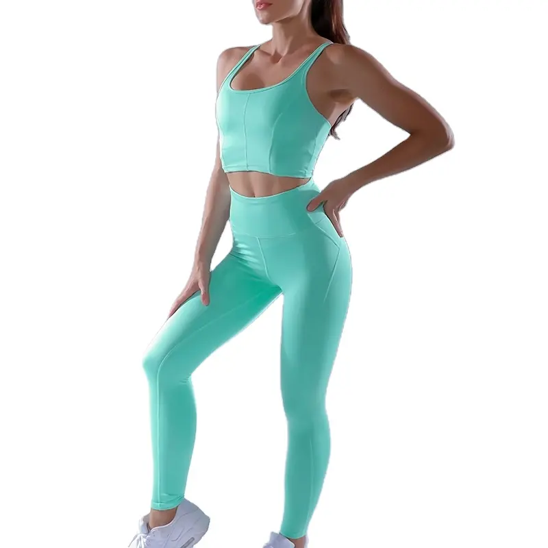 hot selling anti sweat women sport apparel 2pc running vest cropped leggings sport set