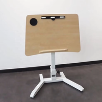 Petit bureau ergonomique moderne à hauteur réglable pneumatique avec structure métallique et panneaux empilables en bois, écologique pour usage professionnel