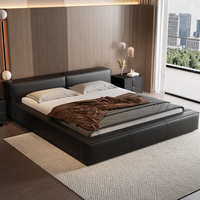 Italienisches Lederbett Leichter Luxus Minimalistisches Hauptschlafzimmer Hochzeitsbett Bodennahes Doppelbett