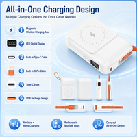 Banco de Energía Inalámbrico Magnético de 10000 mAh, Cargador Portátil de 22.5 W con Cables de Carga Dobles Integrados, Power Bank para Uso Diario