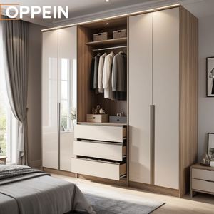 Ensemble de chambre à coucher double de luxe blanc de grande taille avec miroir, tiroir et porte-manteau, mobilier de dressing moderne YG-AI25014 - Product Image 1