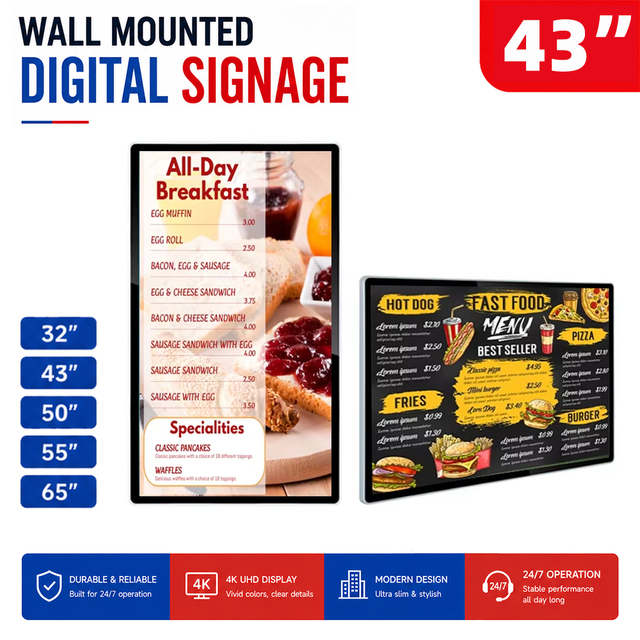 Commercial Wall Mount Digital Signage Display 55 Inch LCD Advertising Screen with Remote CMS Management System
