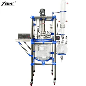 SF-50L 혼합을 위한 Jacketed 유리 반응기 반응기를 갖는 PTFE 교반기 임펠러를 갖는 화학 반응기