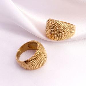 Bague large pour homme, style européen imposant, à motif de points, anneaux bombés épais, bague de championnat de <span class=keywords><strong>basketball</strong></span>, or 18 carats, acier inoxydable, bijoux - Product Image 4