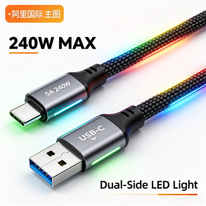 ZapCharge LED 240W USB-<span class=keywords><strong>C</strong></span>-Kabel 5A Schnellladung Beidseitig LED-beleuchtetes Nylon-Geflechtkabel für Handys und Laptops Auf Lager - Product Image 2