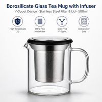 Mug à thé en verre borosilicate de 500 ml avec infuseur en acier inoxydable amovible et couvercle, tasse à thé en verre résistant à la chaleur pour le thé