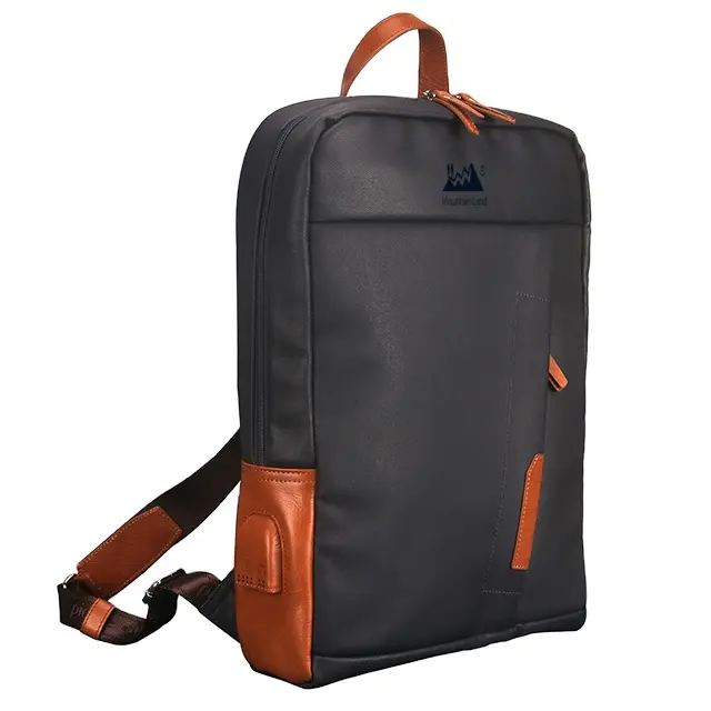 2022 hot style Fashion travel business coated canvas genuine leather laptop backpack bag manufacturer for men waterproof