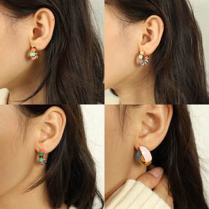 Pendientes de Aro Geométricos de Aleación de Zinc con Bloques de Color, Joyería de Moda para Mujer para Fiestas - Product Image 4