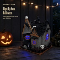 Figurine de maison hantée d'Halloween en pâte à modeler avec lumière LED, décorations de table vintage citrouille et fantôme