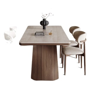 Set Moderno di Tavolo e Sedie da Pranzo in Legno Massello, Include un Tavolo con Piano in Lastra di Roccia e Sedie per Uso Domestico - Product Image 5