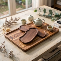 Japanischer Stil Akazienholz Wolkenförmiges Einstöckiges Teetablett Servierplatte für Wohnzimmer Kuchen und Snacks Flexibel Einsetzbar