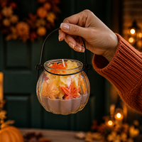 Arovi - Ensemble de bougies citrouille d'Halloween personnalisées, bougies parfumées d'automne avec plateau en bois et pot citrouille en verre pour la décoration des fêtes