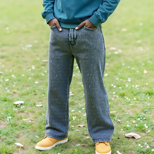 <span class=keywords><strong>Jeans</strong></span> alla Moda dal Design Retrò con Diamanti e Bottoni, Gamba Dritta, per <span class=keywords><strong>Uomo</strong></span> e Donna, Ideali per Rilassarsi e Darsi un Momento di Relax - Product Image 3