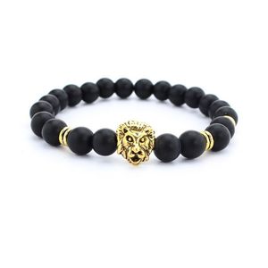 De Joyería negro cuentas de ágata cuentas de lava pulsera cabeza de león - Product Image 2