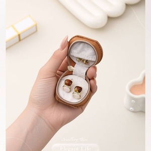 Portable Mini Travel Jewelry Box Simple New Round PU Leather <b>Case</b> for Pendant <b>Earrings</b> and Rings Keychain Included - Product Image 5