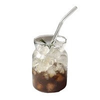 Tasses à jus en verre verticales transparentes à large bouche tasse à café au lait rétro tasse à boisson froide réutilisable tasse à thé au lait en verre