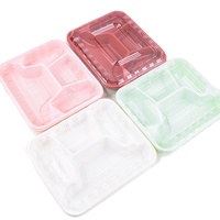 Jetable PP En Plastique Bento Déjeuner Boîte Divisée 3 Compartiments Repas Préparation Conteneur Plateau En Relief Ménage Vaisselle