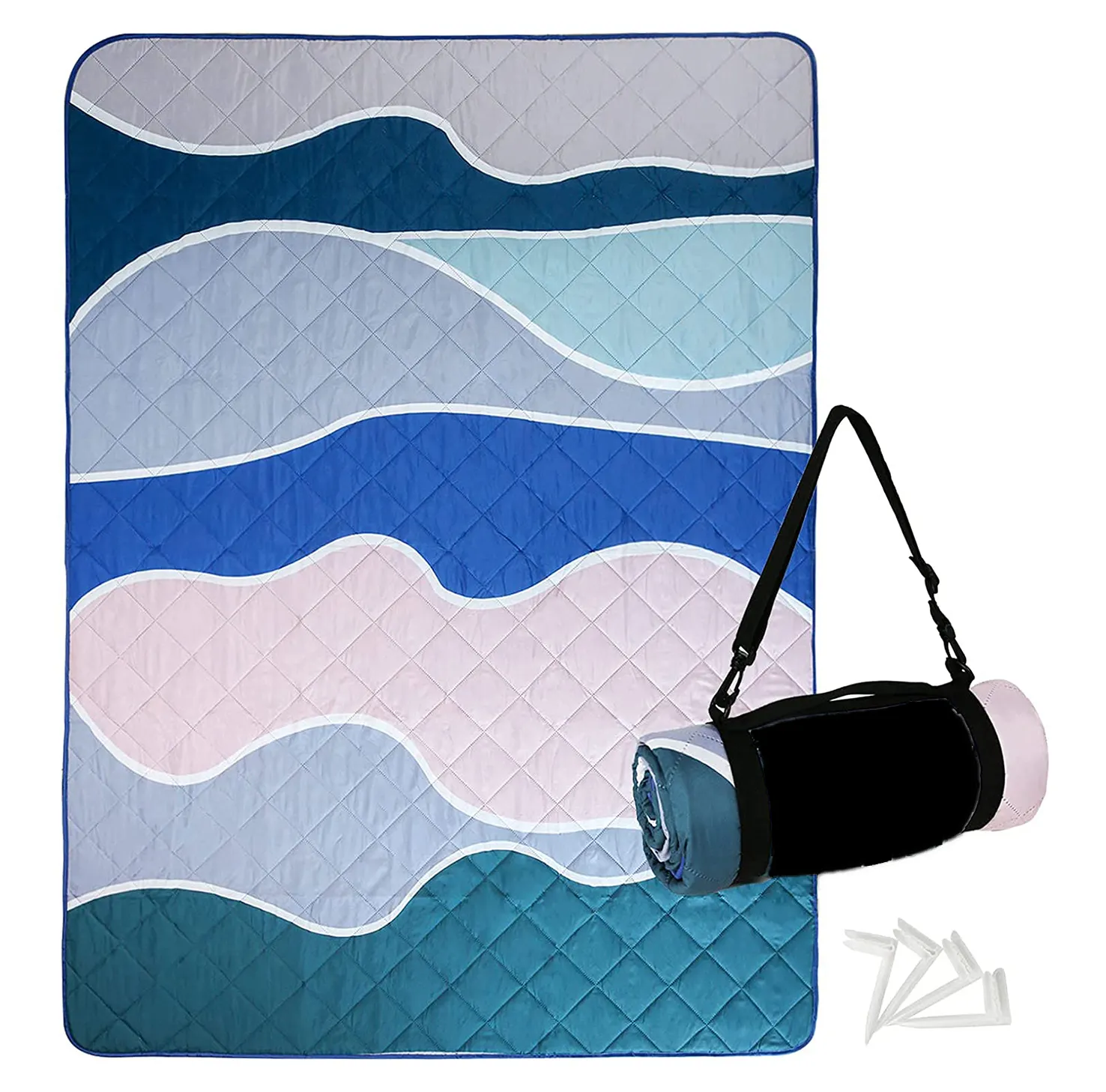 Kadar iyi Described Polyester dijital ekran baskı özel piknik örtüsü paketleri paketleri su plaj battaniyesi