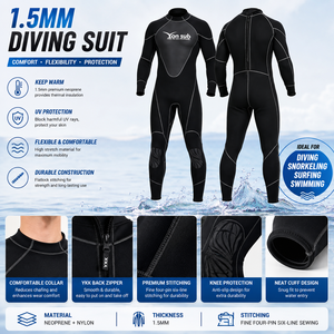 Combinaison de plongée en néoprène YONSUB 1,5 mm pour hommes et femmes, combinaison intégrale à manches longues pour la natation, la plongée avec tuba, le <span class=keywords><strong>surf</strong></span>, protection solaire UV - Product Image 5