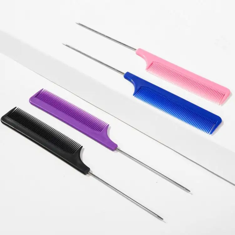 Hot Selling Professional Fine-Tooth Hair Styling Comb Salon Rat Tail Steel Comb For Hair Styling Heat Resist Smooth Hair