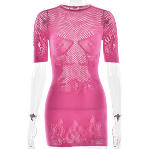Nueva manga corta Club Party Bodyfit Bodycon Mini Tight Sexy Hollow Out Mini vestido malla <span class=keywords><strong>ver</strong></span> a través <span class=keywords><strong>de</strong></span> barato Casual vestido <span class=keywords><strong>de</strong></span> mujer - Product Image 4