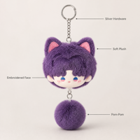 Porte-clés en peluche mignon, breloque tête d'animal Kawaii, pompon, porte-clés en peluche douce, vente en gros personnalisée