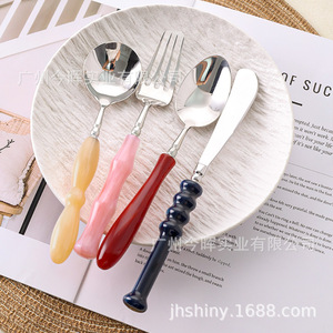 Starry Color Acrylic 304 Stainless Steel Cutlery Set Knife Fork Spoon Simple Style Solid Color Polishing Mirror - Product Image 4