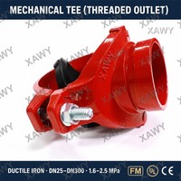 Té mécanique rainuré en fonte ductile rouge, homologué FM UL, pour système d'incendie, usine de raccordement de sprinklers